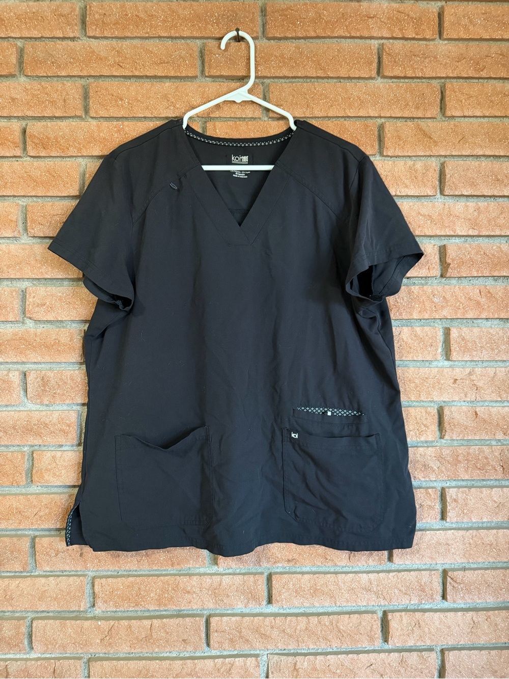 koi Black V-Neck Medical Scrub Top with Pocket Trim